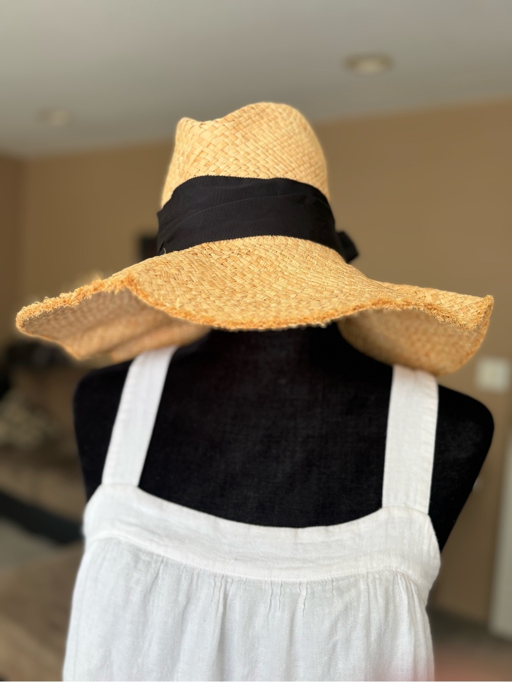 Lola Hats Wide-Brim Straw Sun Hat with Black Band - Natural